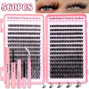 560Pcs Natural Look Cluster Eyelash Extension Kit, Volume Lash Clusters, Volume Individual Lashes, DIY Mixed Length Lashes, 30D40D，D Curl，Soft Lightweight Curled Lashes, Waterproof Long-Lasting, Includes Bond&Seal + Remover+ Tweezers