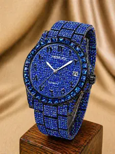 A men's popular European and American full diamond blue diamond hip-hop niche luminous pointer high-end fully automatic modern fashionable wristwatch automatic watches Stainless Steel Wristwatch Analog Mechanical Watch