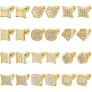 12 Pairs Stainless Steel Stud Earrings for Men  Earring Unisex Studs Inlaid Cubic Zirconia Men Earrings Hoop CZ Stud Earring Set for Women