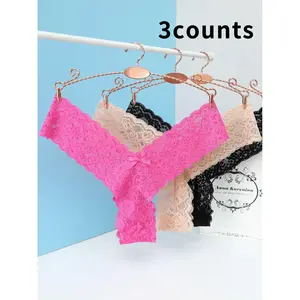 Women's Floral Lace Thong, Breathable Comfortable Sexy Panty for Daily Wear, Women's Underwear for All Seasons, Sheer Lace Panty