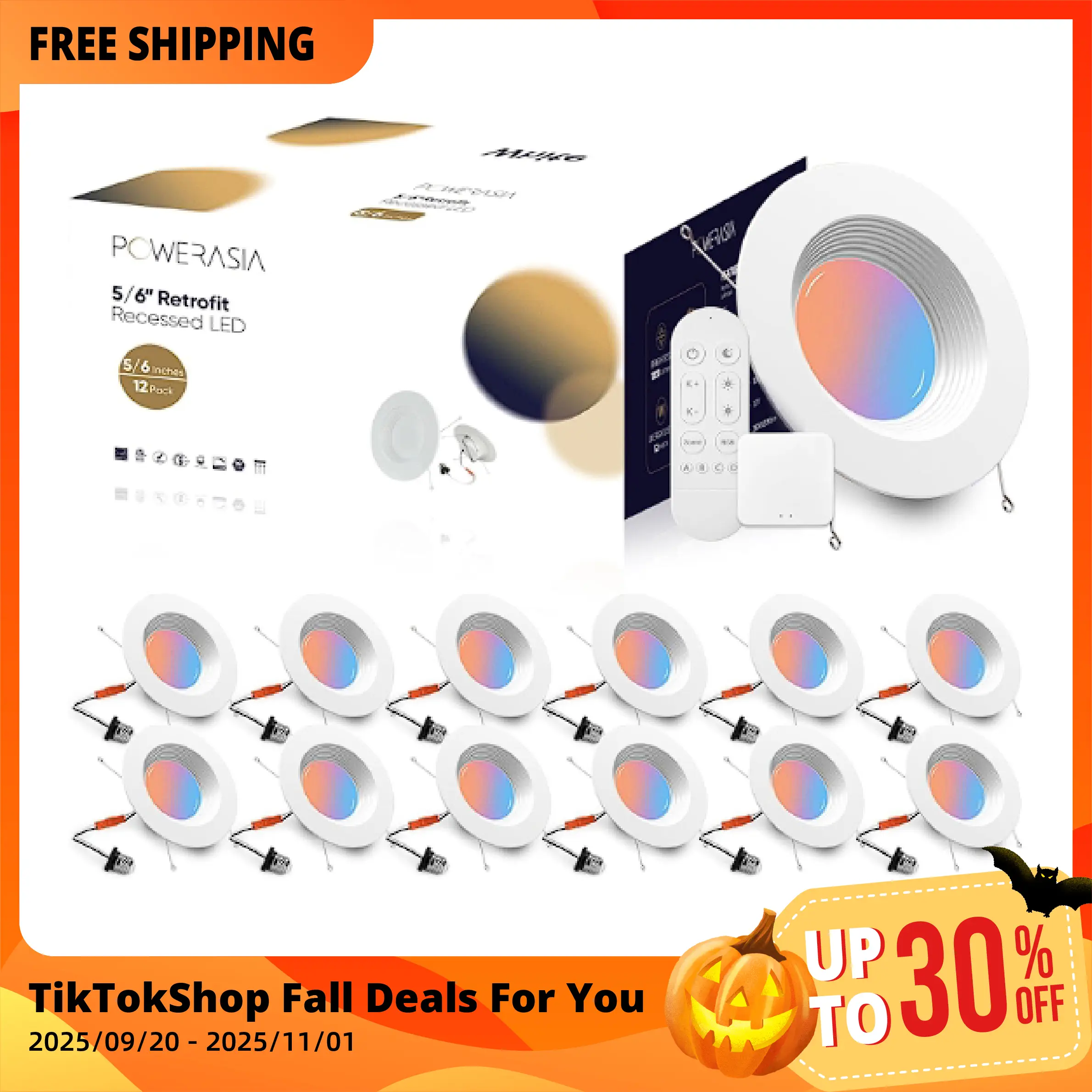 Halloween decorative lights 5/6 Inch LED Can Lights Retrofit RGB Recessed Lighting, Installed on Air Tight Ceiling Can,12W 1200LM Smart LED Recessed L