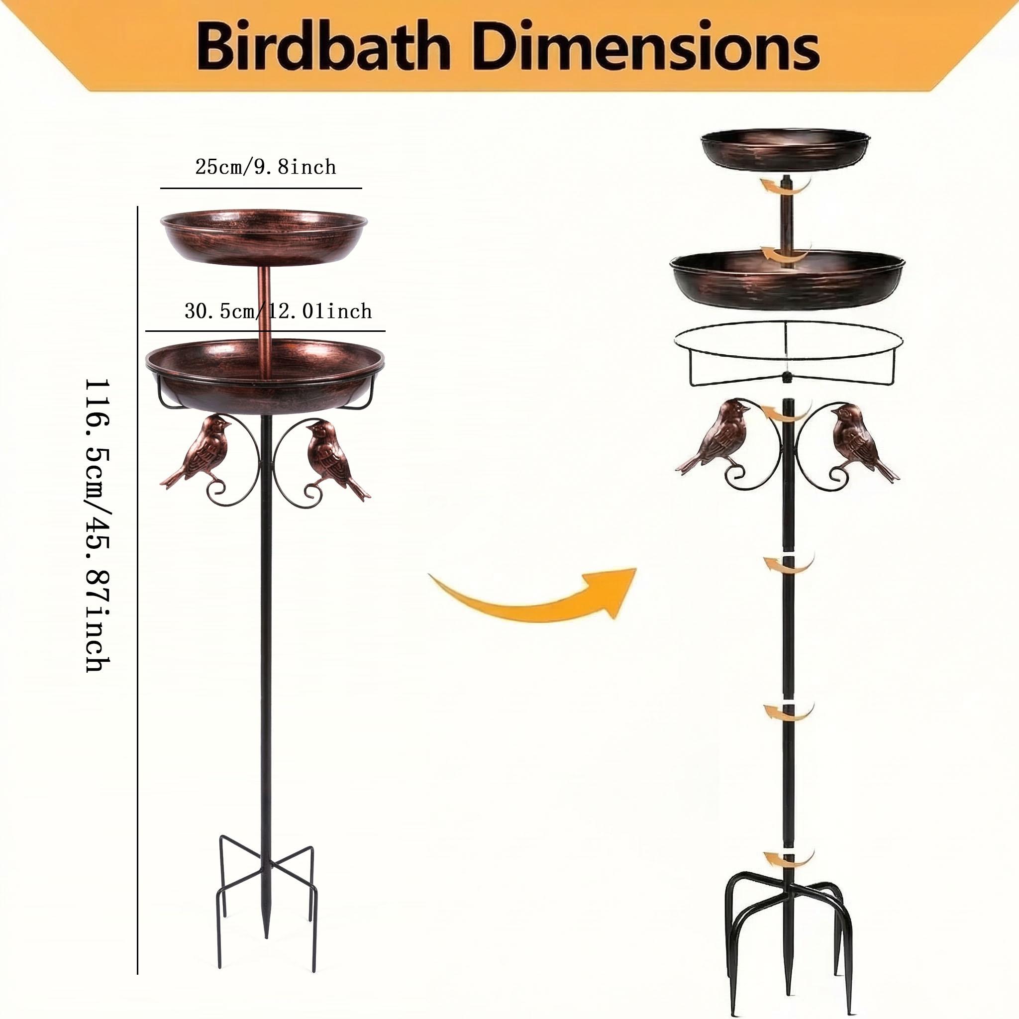 [Summervibes][petlovers] WIldpark 45 Inch Heavy-Duty Metal Double-Layer Bird Bath Tub, Large Capacity Water Feeding Basin, 9.8 Feet + 12 Inches, Stable 5-Claw Base, Durable Courtyard Decoration, Easy to Install and Clean, Multifunctional Bird Feeder. outd