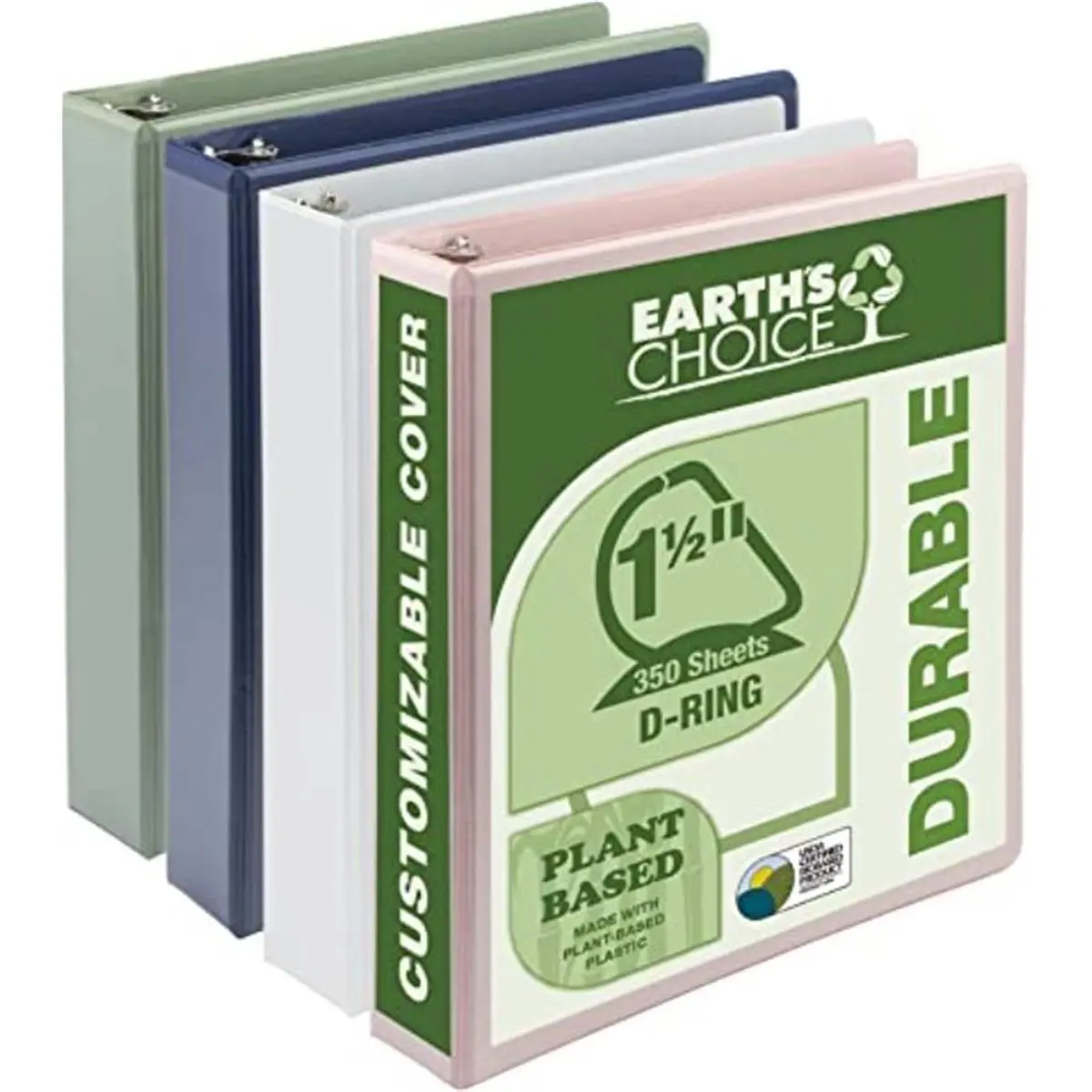 Samsill MP46959 1.5 in. Biobased Durable D-Ring View Binder (Durable Chipboard, Non-Stick Materials) for Back to School, Offices, Customization of Presentations, Pack of 4