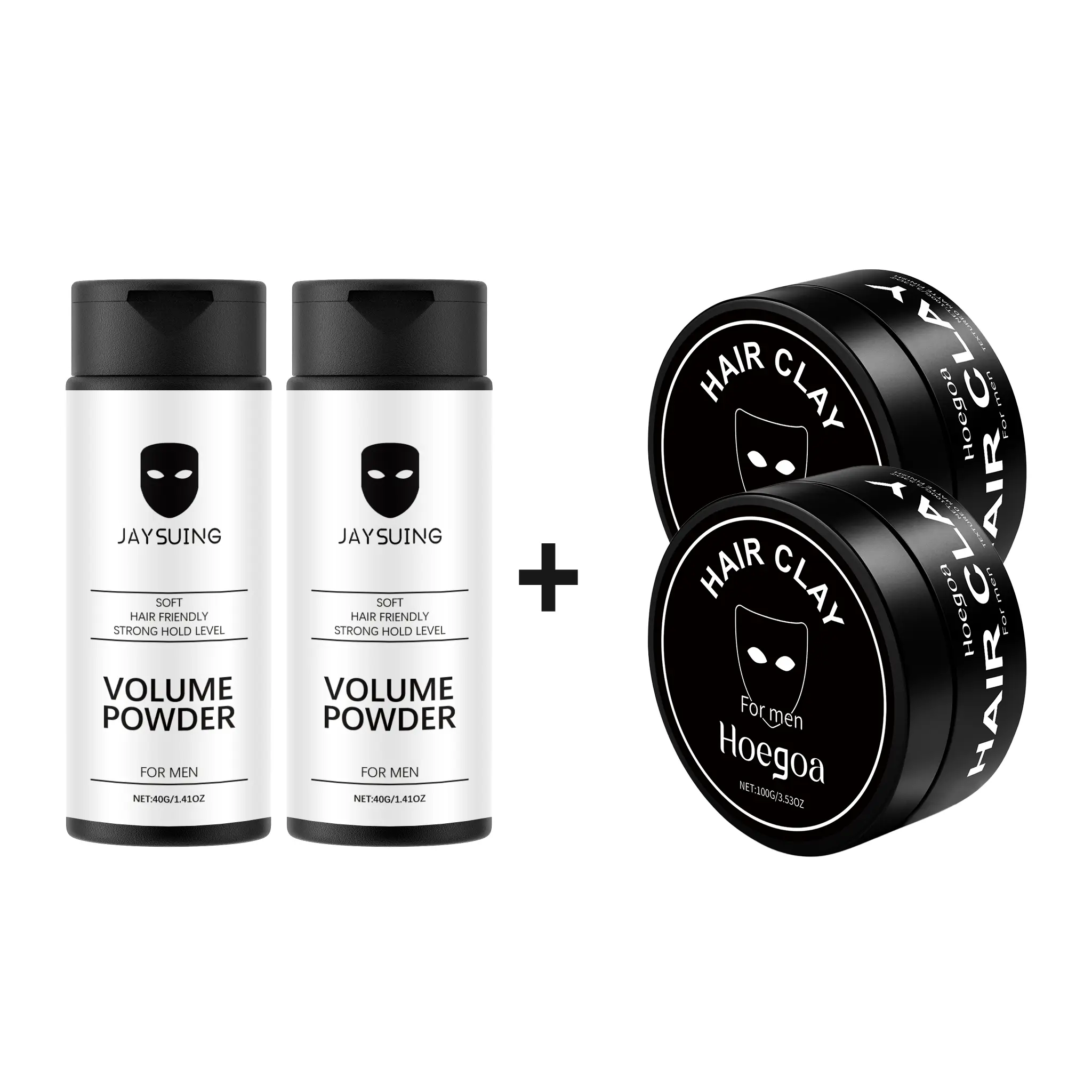 Men’s Hair Styling Combination Set – unscented hair clay & fluffy styling powder for instant texture & root lift volume, strong hold edge control & hairline shaping, natural matte finish, lightweight mousse for haircare — essential