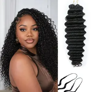 Feather Crochet Human Hair Deep Wave / Burmese Curly / Kinky Curly Crochet Hair for Black Women Knotless Pre-Separated Lightweight Miracle Knots Crochet Human Hair 100% Real Human Hair Bundles Soft Reusable