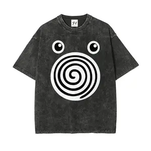 Unisex Spiral Big Eyes Cartoon Art Pattern Washed Vintage T-Shirt - Wash Cotton Retro Streetwear Aesthetic covenant penny tees purple rain tshirt funny men world butchers