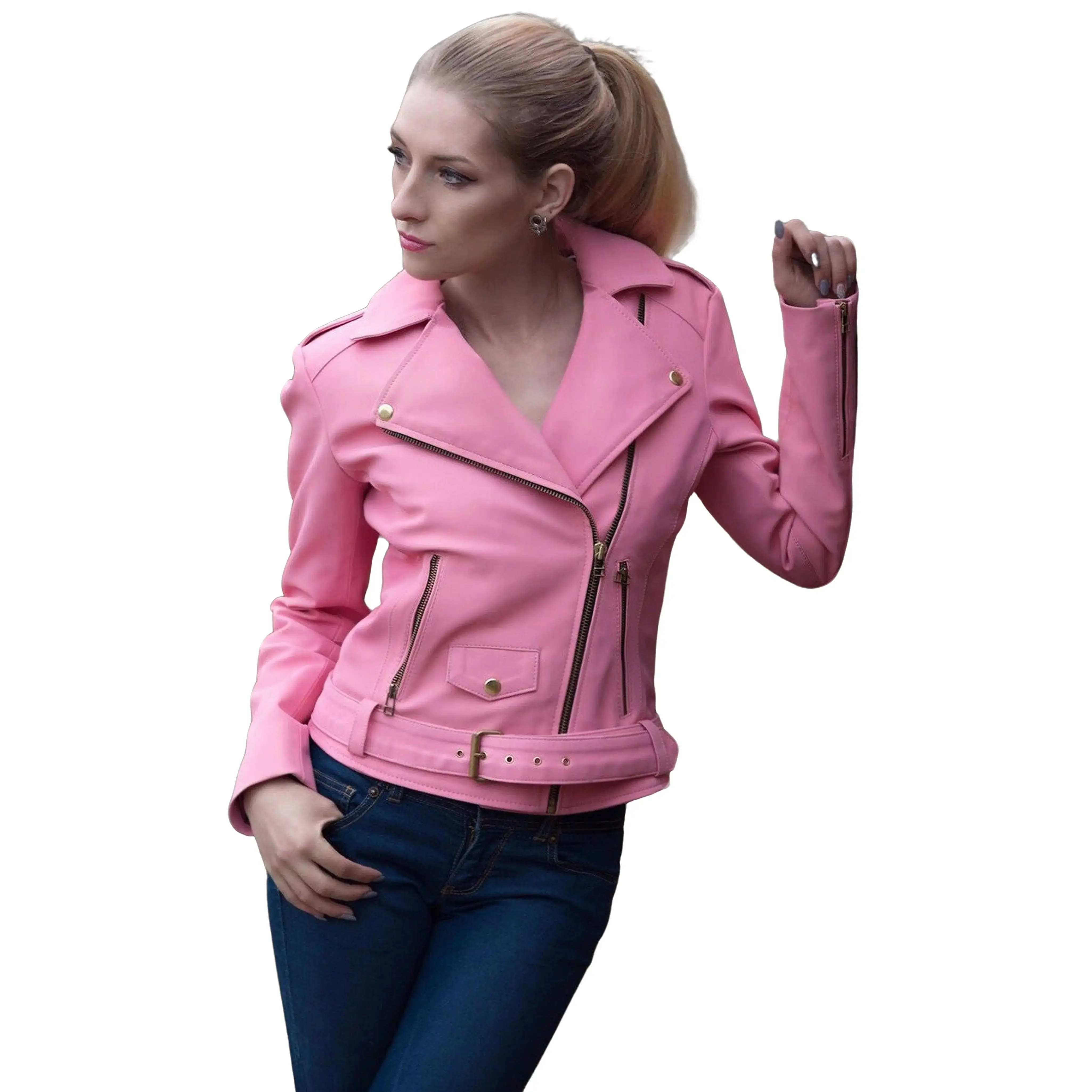 Becca Womens Pink Leather Jacket