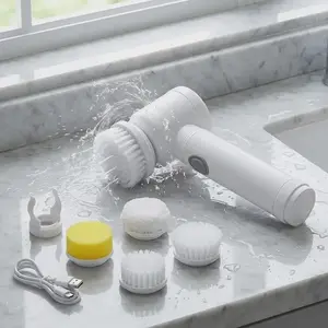 Multi-functional Electric Spin Scrubber with 10 Replaceable Brush Heads Rechargeable Waterproof Power Cleaning Brush for Bathroo