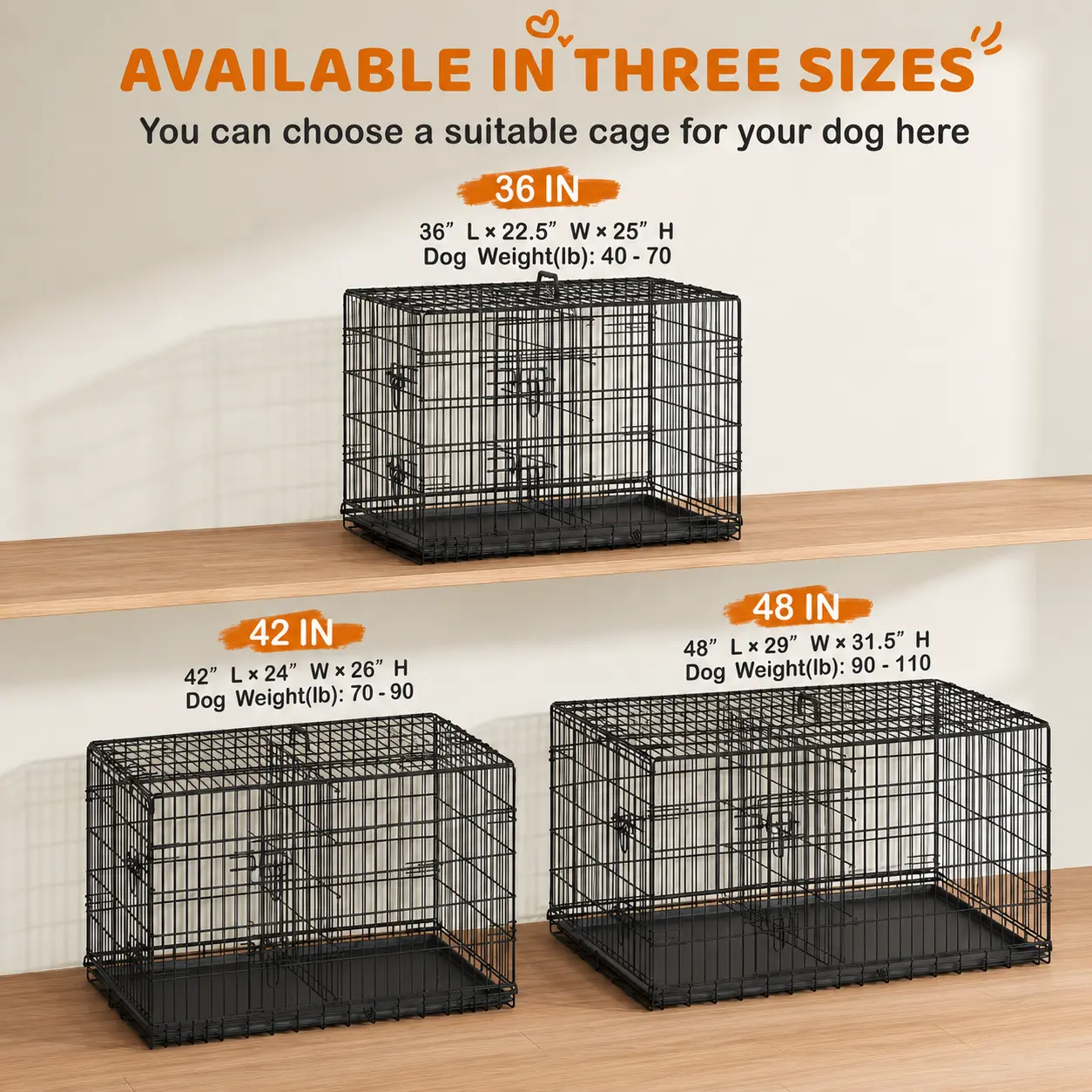 Yaheetech 36/42/48in Heavy Duty Dog Crate with Divider Sturdy Double Door Metal Kennel for Medium/Large Dogs & Puppies Easy Assemble Foldable for Travel Removable Tray Ultimate Safe & Cozy Indoor