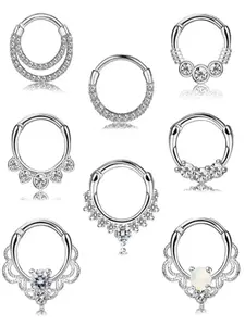 Unisex Fashionable Artificial Zircon Inlaid Nose Rings, 4 Pairs C-shaped Nose Ring, Trendy All-match & Exquisite Nose Piercing Jewelry for Birthday Gift, Body Jewelry