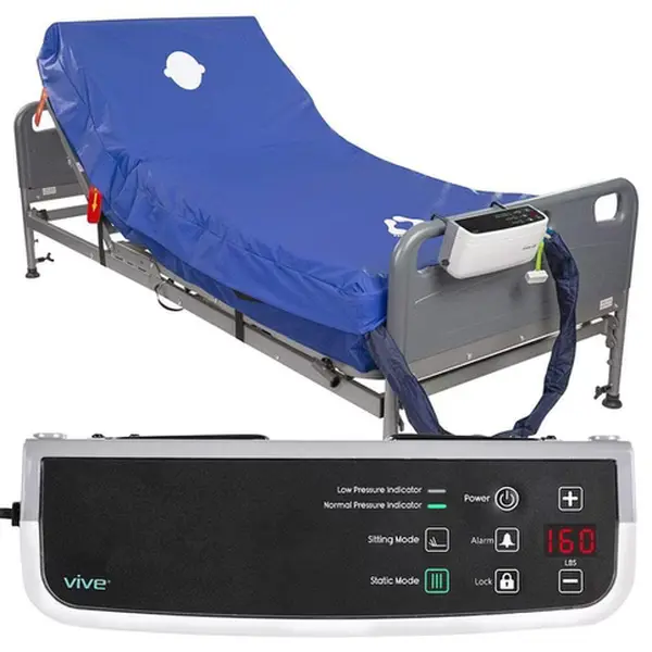 VIVE Low Air Loss Alternating Pressure Mattress 8" with 19 Air Chambers & Variable Pressure Pump for Bedsores Prevention Ultra Quiet Compressor Removable Waterproof Cover