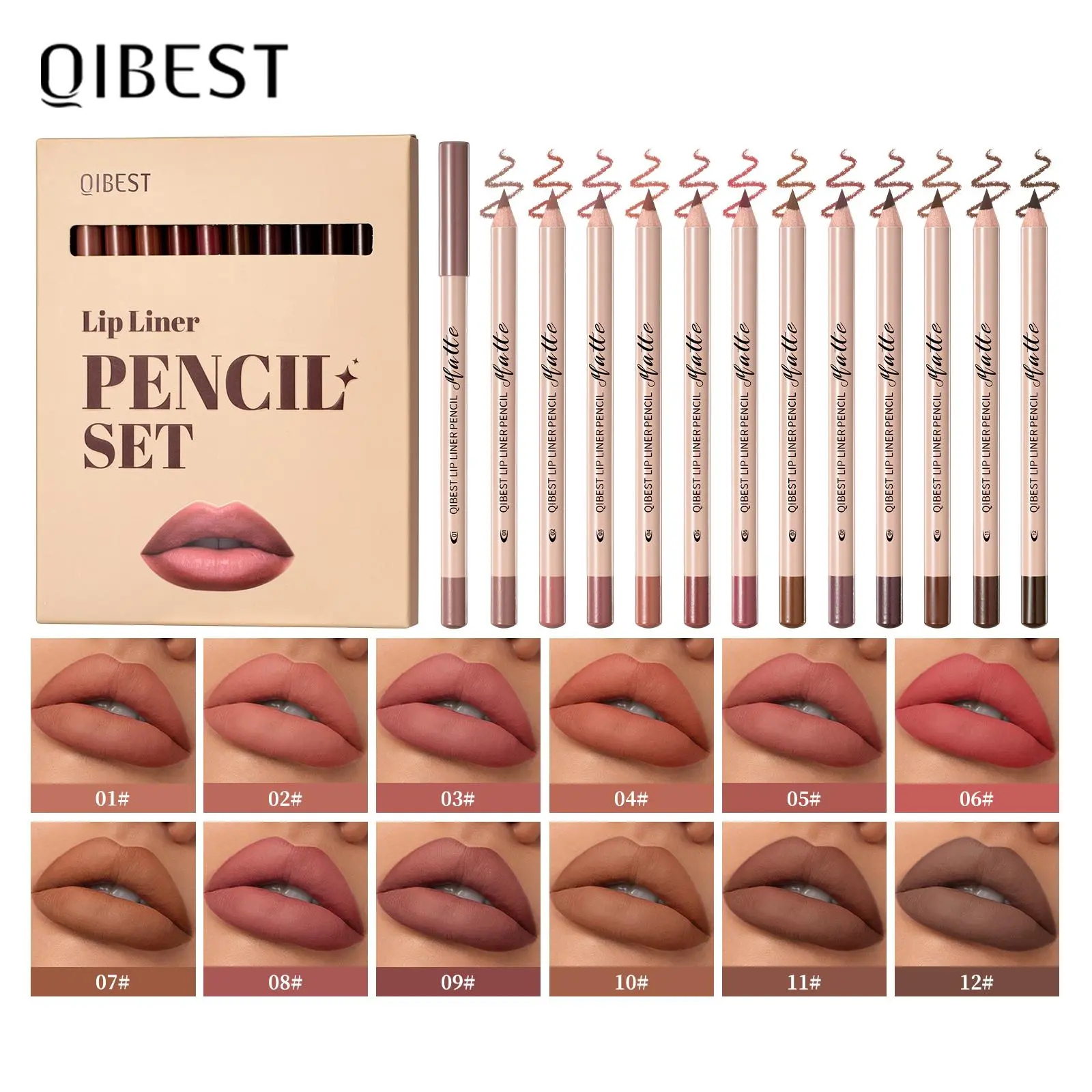 Qibest 12 Color Matte Lip Liner Set, Lip Liner Kit, Lipliner, Long-Lasting Velvet Lip Liners, Perfect for All Makeup Looks, Portable Daily Use, Christmas Gift Essential
