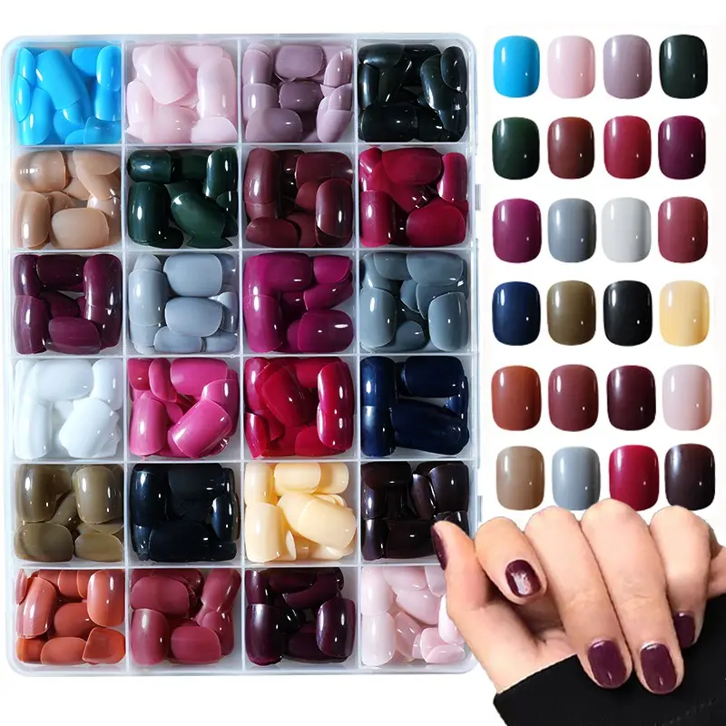 576 Pcs Short Square Soft Gel Press-On Nails, 24 Trendy Colors, Full Coverage Solid False Nails, Fake Nails, Ideal for Nail Salon & DIY Nail Art, Women's Nail Decorations