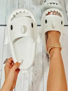 Women's Cute Shark Design Slides, Casual Comfortable Home Slippers, Thick Sole Non-slip Slippers for Indoor & Outdoor Wear, Girl, Thick Bottom Slippers