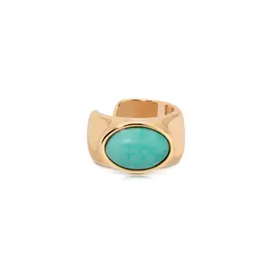 Ettika Turquoise Solstice Ear Cuff - 18k Gold Plated Brass Stud Earring with Reconstituted Turquoise for Adults 0.27" x 0.4"