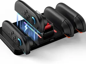 Charging Dock Compatible with Joy-Cons of Switch 2 Controllers - 4-Port Charger Station with LED Indicators, with 12 Game Card Holders - Fast Charging with Charging Cable (Flat)