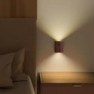 Smart Magnetic Night Light, Nightlight for Bedroom, Wooden Living Room Wall Sensor Lamp, USB Rechargeable LED Modern Wall Light, Dimmable Wall Lamp, Infrared and Light Sensing, Home Decor Light