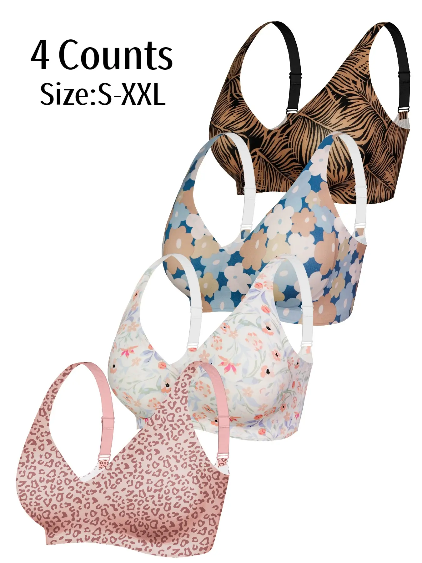 Women's Jelly Bras Adjustable Unlined Wirefree Wireless Full Coverage No Underwire Casual Everyday Bras，Women's Bralettes Bra， Women's four row buckle Bralettes