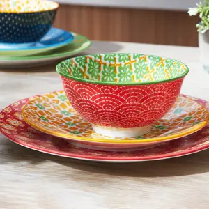 12pcs Dinnerware Set, 8pcs Plates & 4pcs Bowls, Microwave & Oven Safe, Dishwasher Safe, Bright Colors, Perfect for Christmas and Thanksgiving