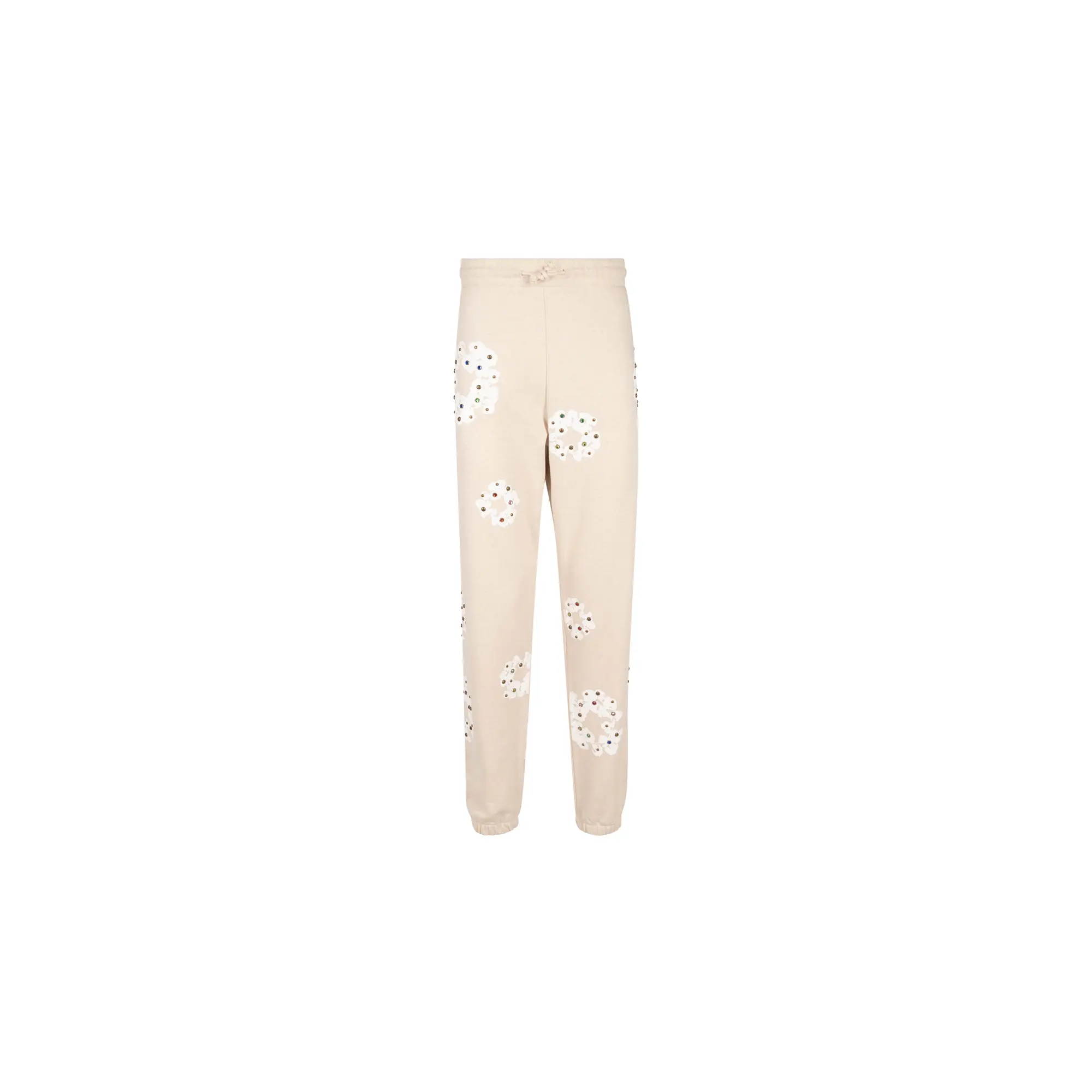 Rhinestone Cotton Wreath Sweatpants "Oatmeal" DT028