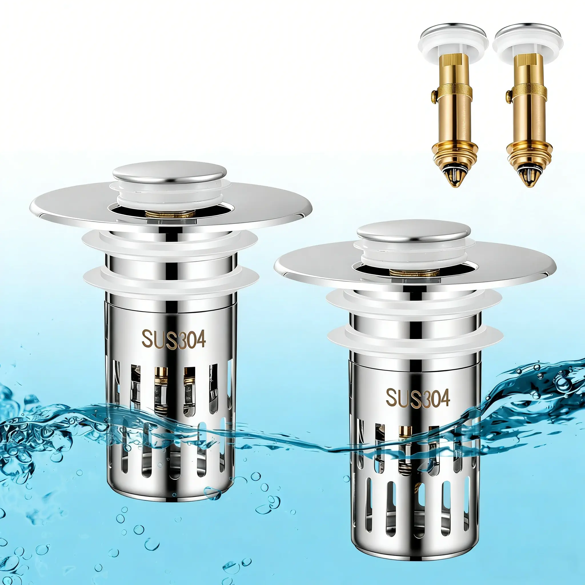 Bathroom Sink Stopper Hair Catcher - Universal Pop Up Drain Filter with Stainless Steel Basket, Brass Bounce Core Plug, Easy Installation, Clog Prevention, Drainage Feature Easy Set Bathtub Accessories, Clog Prevention Bathtub Accessories, Drainage Featur