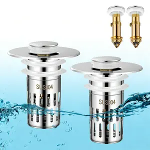 Bathroom Sink Stopper Hair Catcher Universal Pop Up Sink Drain Filter with Stainless Steel Filter Basket & Brass Drain Plug