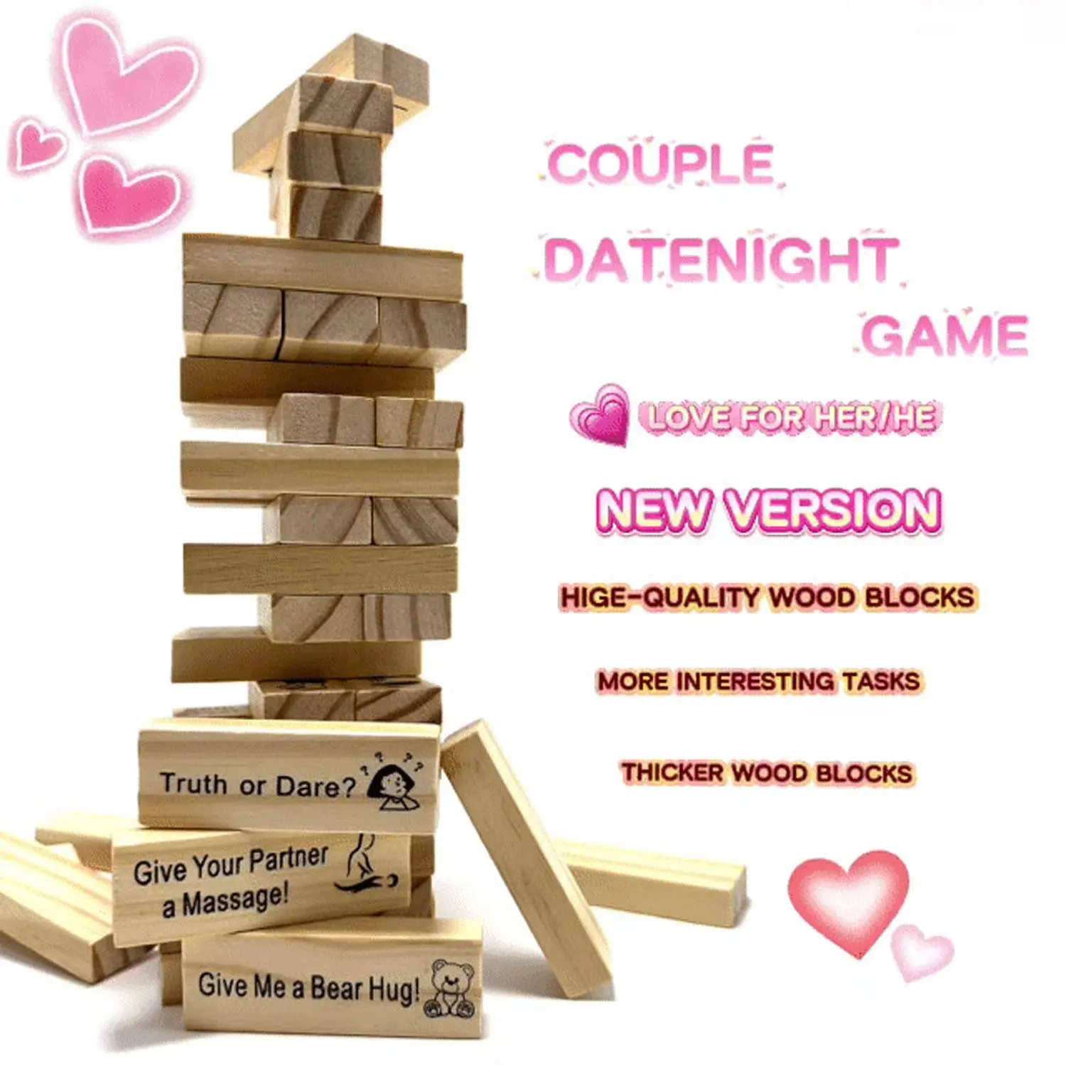 【DealsForYouDays】Wooden Block Stacking Tower Game Blocks Set - Family Fun Game, Toys for Grown Ups, Couple Gifts for Adults, Guys Gifts, Festive Party Supplies