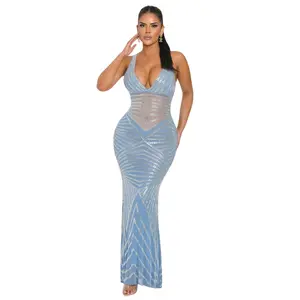 Sandie Rhinestone Deep V- Neck Maxi Dress womenswear
