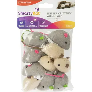 Catnip Plush Mouse Cat Toys 10 Pack | Interactive Indoor Toys for Cats & Kittens (Gray/Cream)