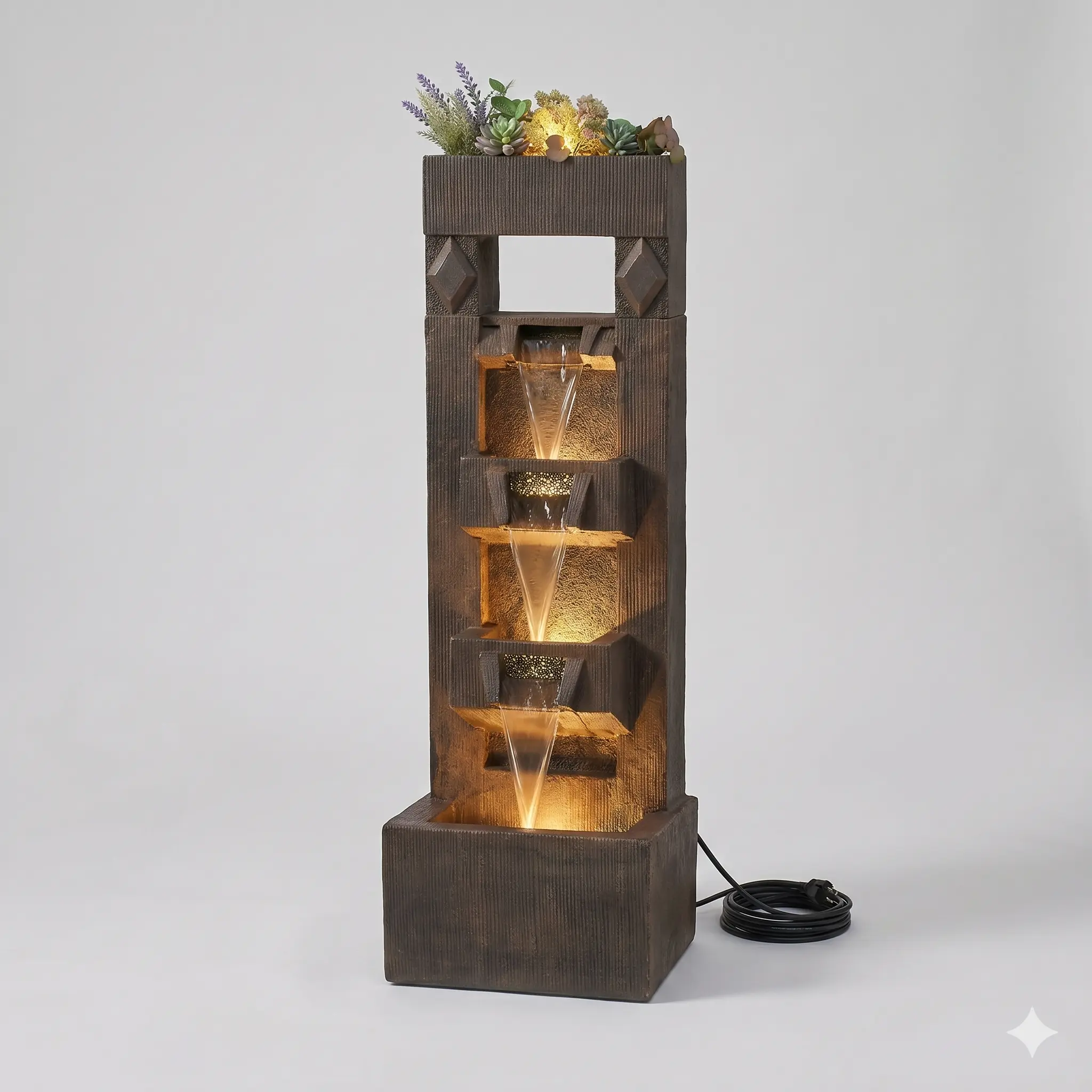 Tankana 40” Low Maintenance Outdoor Water Fountain with LED Lights - 4-Tier Garden Waterfall, Fountain Pump, Garden Accessories for Patio, Backyard Decor, Outdoor Garden Accessories