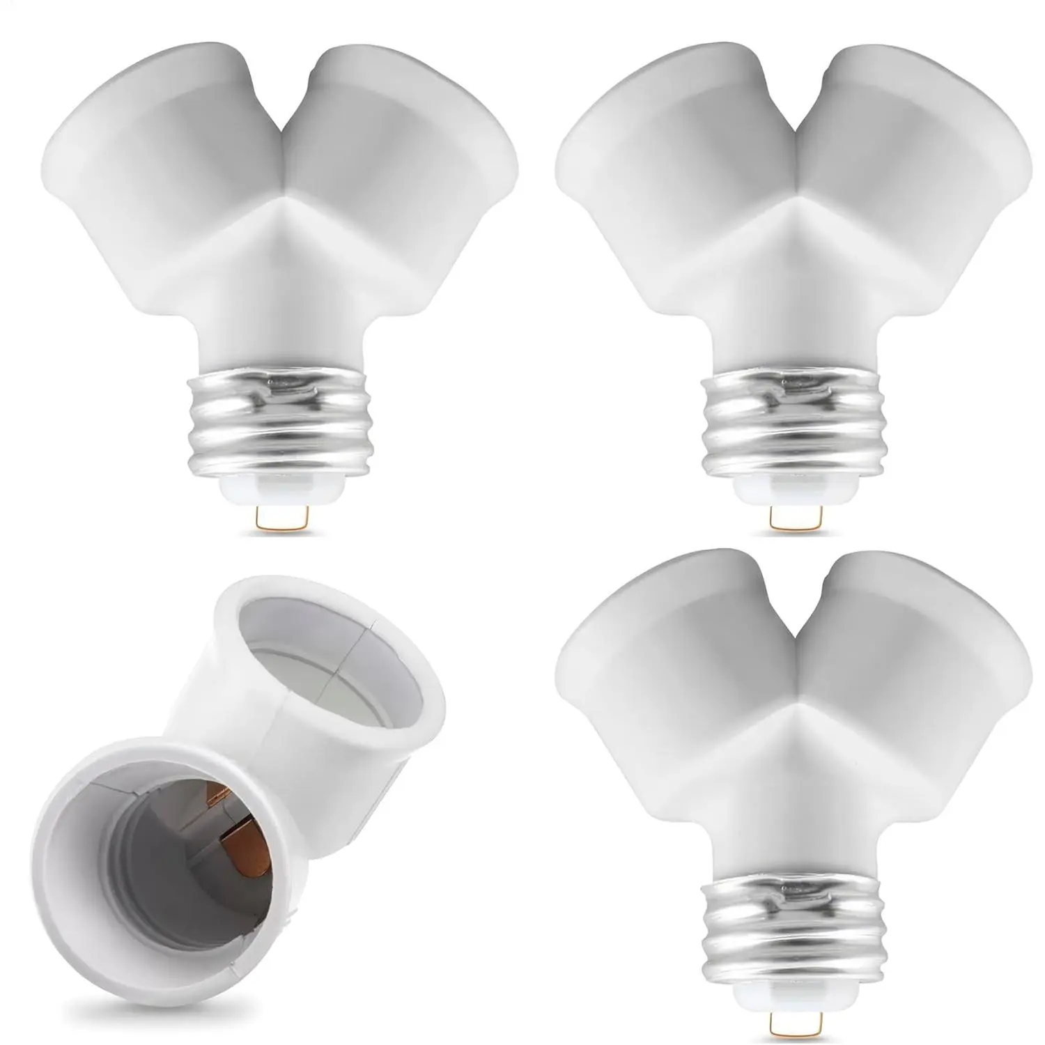Bulb Splitter Adapter for Led Bulb - 4 count Socket Splitter CFL Lightbulb E26 Bulb Outlet Adapter to Dual E26 Led Bulb Holder -  Power Adapter Screw in Plug Light Bulb Socket Adapter Splitter