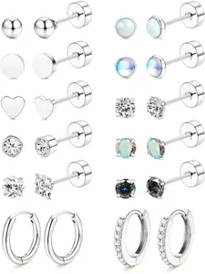 Hypoallergenic Flat Back Earrings for Women-Surgical Steel Earrings for Sensitive Ears 20G Stainless Steel Earring Stacks Small Flatback Stud Hoop Cartilage Earring