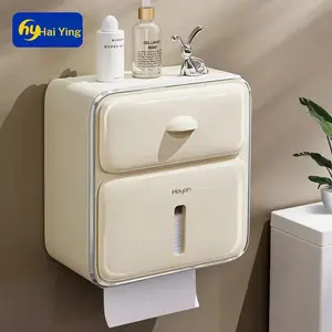 hayan Haiying double-layer bathroom toilet paper holder, no-drill installation, toilet roll rack, tissue storage box, drawer-style