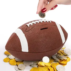 11" Football Piggy Bank for Boys, Shatterproof Rugby Coin Bank, Decorative Sports Money Box, Football Shape Money Container for Saving Money, Birthday Gift for Football Lover