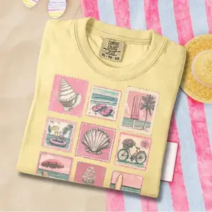 Vintage beach summer vacation t-shirt in Comfort Colors style, coastal-inspired beachy tee with stamp design, cute apparel for women and sea lovers!