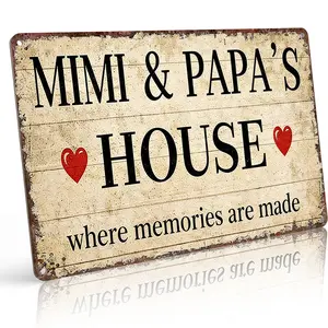 MIMI & PAPA'S HOUSE where memories are made Family Metal Sign, Heartwarming Rustic Wall Art for Home, Entryway, Kitchen & Grandparent's Space.8*12 Inch Aluminum, Distressed Vintage Style, Waterproof & Rust-Free, Ideal Gift for Grandparents Decor