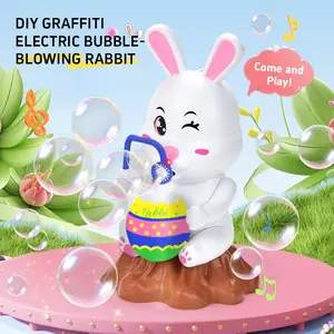 Easter Rabbit Automatic Bubble Machine with Music Lights, DIY Paintable Blower Toy Gift for Kids, Unisex Toy
