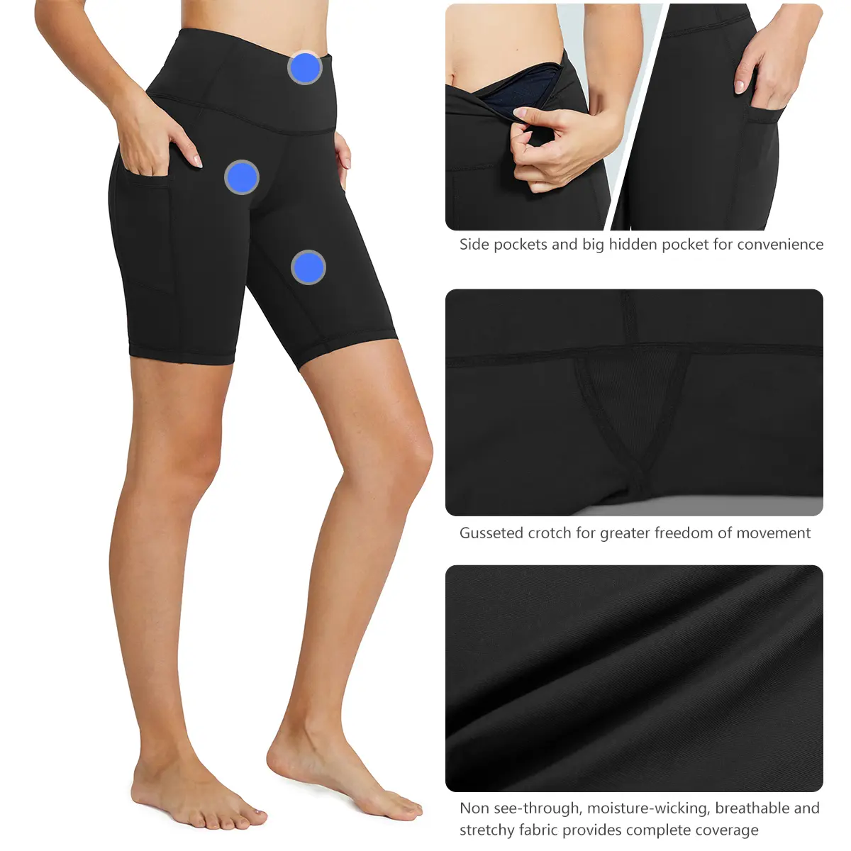 Baleaf Women's 8" High Waist Biker Shorts with Pockets, Workout Apparel for Summer Yoga, Running, Biker Shorts Women