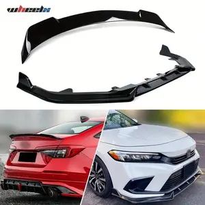 2PCS-Set For 2022-2024 Honda Civic Yofer Style - Rear Spoiler Wing & Front Bumper Lip - Gloss Black fathersdaygift