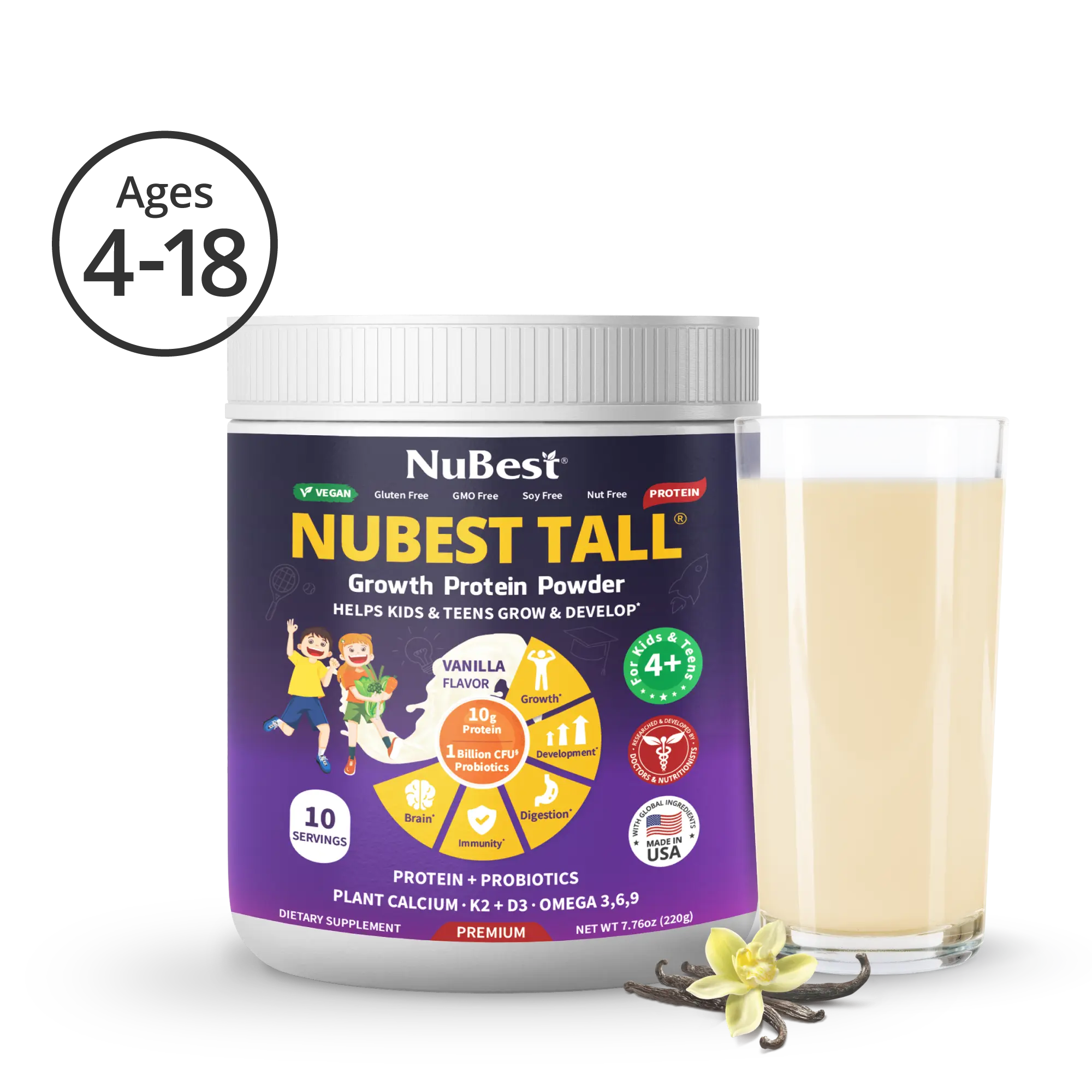 NuBest Tall Protein Vanilla | Vegan Growth Shake, Bone Growth Support for toddlers, kids, and teens