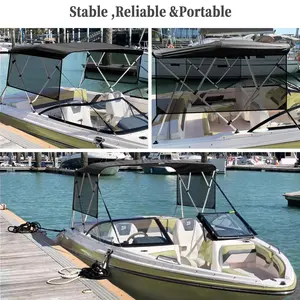 Heavy Duty Boat Bimini Top with Marine Grade Fabric, Aluminum Frame and Zippered Storage Boot, Adjustable Support Poles for Fishing and Boating