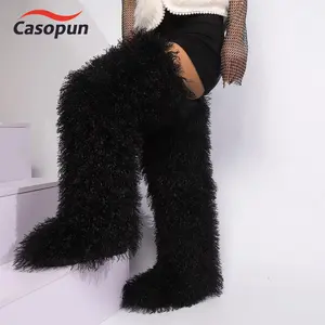 2026 New Women's Thigh-High Winter Boots Faux Fur Collar EVA Upper All-Season Round Toe PVC Cushioned Insole Slip-Resistant Rubber Sole Stylish Outdoor Snow Boots for Casual Work Parties Comfortable Durable Cold-Weather Footwear