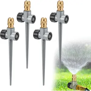 4 Pack Metal Lawn Sprinklers for Yard - 360° Coverage Water Sprinklers, Adjustable Brass Nozzle with Aluminum Alloy Spike Base for Medium Garden Irrigation