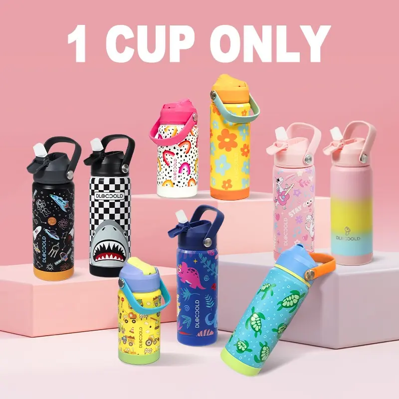 DLOCCOLD Kids Insulated Water Bottle with Leak Proof Straw Lid, Double Wall Vacuum Stainless Steel Water Bottle with Silicone Boot for Toddler, Christmas Gift idea for Boys, Girls, Teenagers,