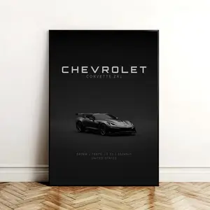 Chevrolet Corvette ZR1 Matte Black Supercar For Dark Minimalist Interior Decor Poster Wall Art Stealth Automotive Design High Performance Car Display Print For Modern Spaces, black corvette poster, minimalist car wall