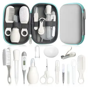 Baby Grooming Kit, Infant Safety Care Set with Hair Brush Comb Nail Clipper Nasal Aspirator,Baby Essentials Kit for Newborn Girls Boys (Grey White) Gift