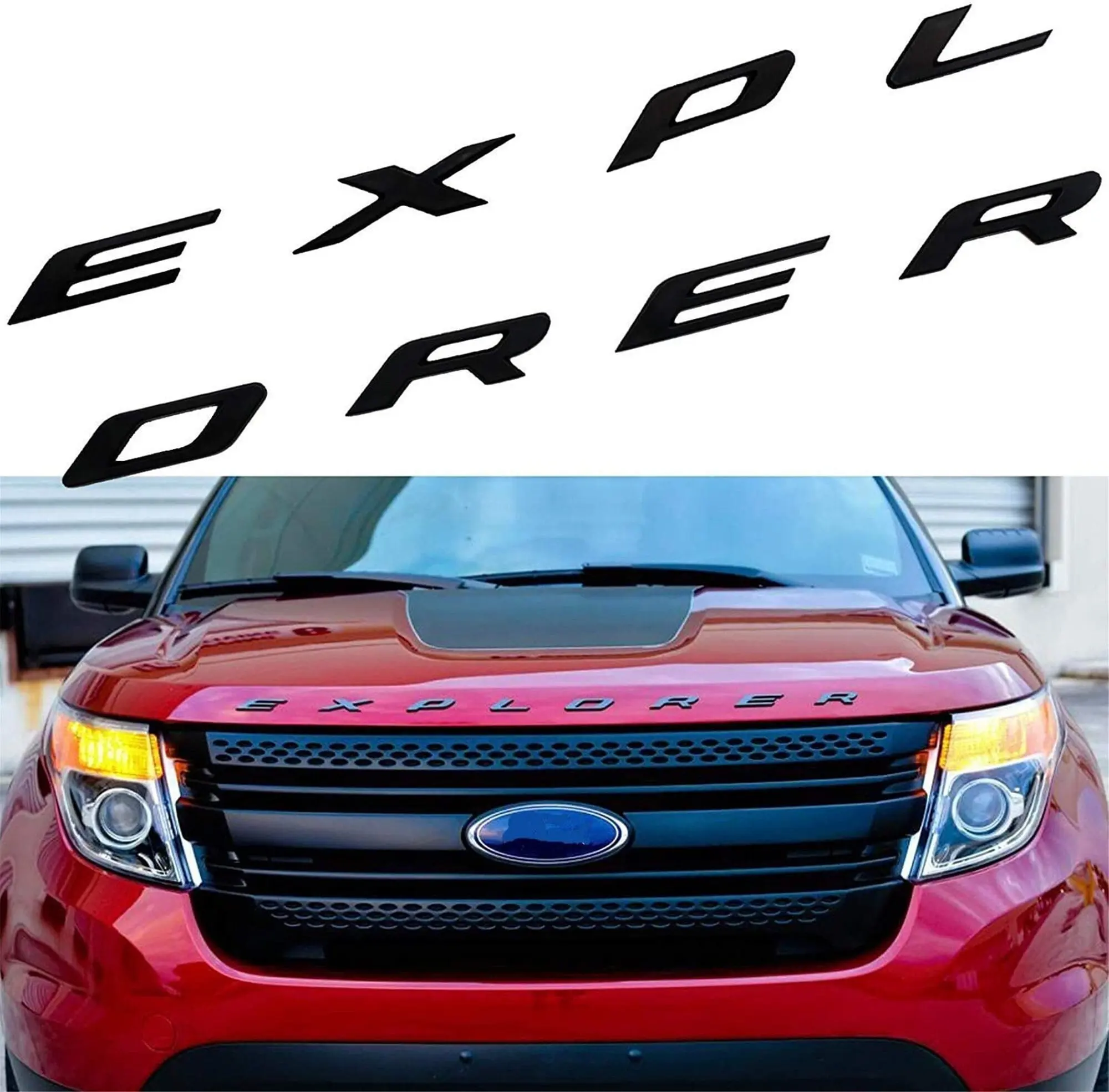 2011-2026 Ford Explorer Hood Letters 3D Raised Gloss Black Emblem Decals SUV Exterior Styling Upgrade Accessories