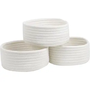 Small Basket, Set of 3 Small Woven Baskets, Cotton Rope Baskets for Organizing, Cute Mini Tiny Baskets for Nursery, Decorative Boho Round Storage Basket Bathroom Organization Bin