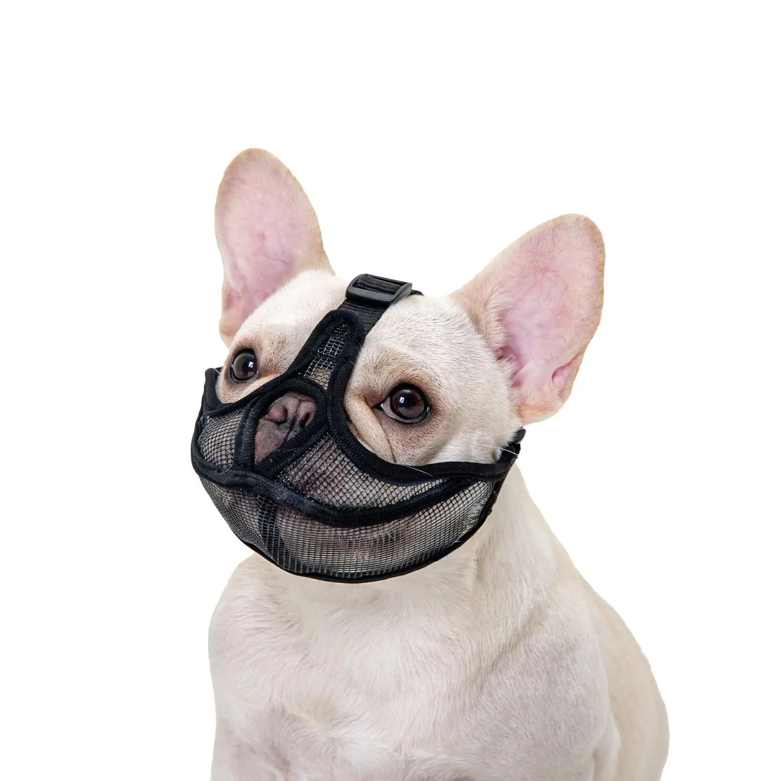 Dog Pet Face Mask with Pug Face Design - Cute Look, Snug Fit, Breathable, Proper Airflow, Keeps Cool Training & Behavior Aid Accessory for French Bulldogs, Warm Days