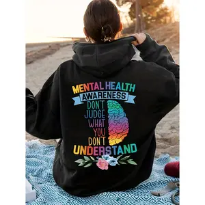 Women's mental health awareness and promoting empathy by encouraging people not to judge others based on their struggles Graphic - Cotton Blend Black Long Sleeve Pullover Regular Fit | Soft & Breathable Fabric, Durable Print, Everyday Comfort, Machine